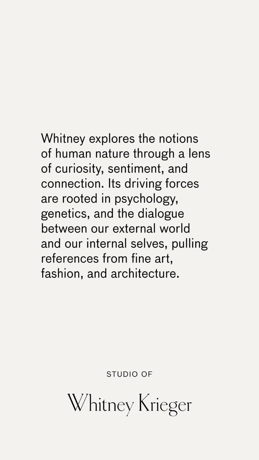 Vertical social story layout with a brand statement in black text on off-white, signed Studio of Whitney Krieger.